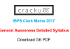 IBPS Clerk GK General Awareness Syllabus PDF