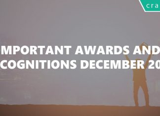 Important Awards and Recognitions December 2017