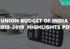 Union Budget of India 2018-2019 Highlights PDF