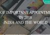 list of new appointments india and world in 2018