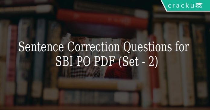 Sentence Correction Questions for SBI PO PDF (Set - 2)
