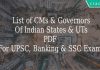 List of CMs & Governors Of Indian States & UTs PDF