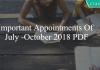 Important appointments july-october 2018