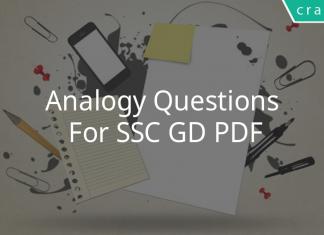 Analogy Questions For SSC GD PDF