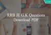 RRB JE G.K Questions PDF