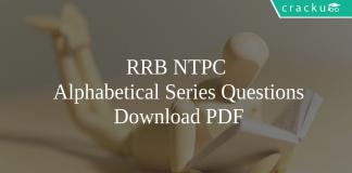 RRB NTPC Alphabetical Series Questions PDF