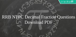 RRB NTPC Decimal Fraction Questions PDF