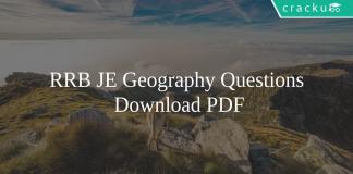 RRB JE Geography Questions PDF