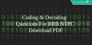 Coding & Decoding Questions For RRB NTPC PDF