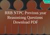 RRB NTPC Previous Reasoning Questions PDF