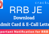 RRB JE Admit Card Download 2019