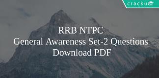 RRB NTPC General Awareness Set-2 Questions PDF
