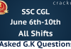 SSC CGL 10th june Asked GK Questions