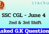 SSC CGL 4th June 2019 2nd & 3rd Shift GK Question paper