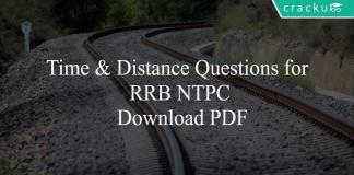 Time & Distance Questions for RRB NTPC PDF