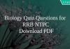 Biology Quiz Questions for RRB NTPC PDF