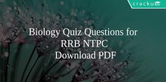 Biology Quiz Questions for RRB NTPC PDF