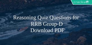Reasoning Quiz Questions for RRB Group-D PDF