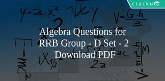 Algebra Questions for RRB Group - D Set - 2 PDF