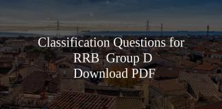Classification Questions for RRB Group D PDF