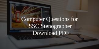 Computer Questions for SSC Stenographer PDF