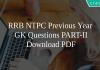 RRB NTPC Previous Year GK Questions PART-II