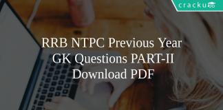 RRB NTPC Previous Year GK Questions PART-II