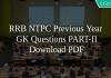 RRB NTPC Previous Year GK Questions PART-II