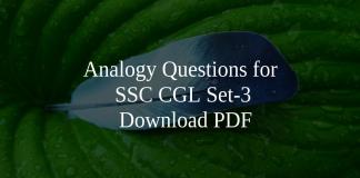 Analogy Questions for SSC CGL Set-3 PDF