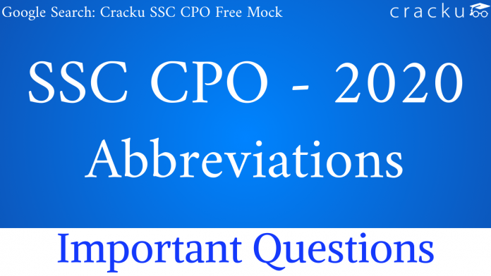 SSC CPO Abbreviations Questions