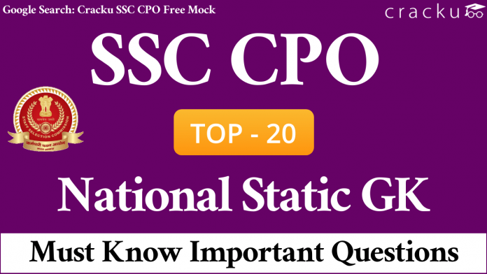 National Static GK Questions for SSC CPO in Hindi PDF