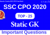 TOP 25 SSC CPO Static Gk Questions PDF