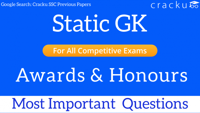 important gk questions on awards and honours