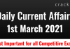 Daily current affairs March 1st 2021