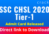 SSC CHSL 2020 Tier-1 Admit card