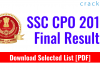 SSC CPO SI 2018 Final Result