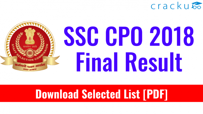 SSC CPO SI 2018 Final Result