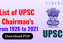 List of UPSC Chairman's from 1926 to 2021