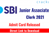 SBI JA Clerk Exam 2021 - Preliminary Exam Admit card