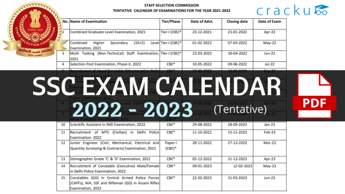 SSC EXAM CALENDAR 2022-2023