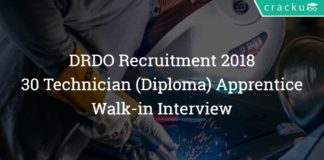 DRDO Technician( Diploma) Apprentice Recruitment 2018 - Walk-in