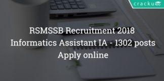 RSMSSB Recruitment 2018 - Apply online Informatics Assistant IA - 1302 posts