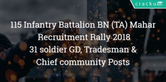 115 Infantry Battalion BN (TA) Mahar Recruitment Rally 2018 – 31 soldier GD, Tradesman & Chief community Posts