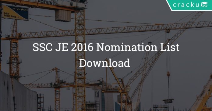 SSC JE Nomination List 2016