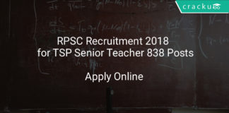 RPSC Recruitment 2018 Apply Online for TSP Senior Teacher 838 Posts