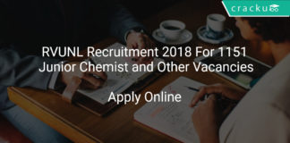 RVUNL Recruitment 2018 Apply Online For 1151 junior Chemist and Other Vacancies