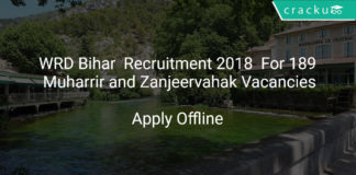 WRD Bihar Recruitment 2018 Apply Offline For 189 Muharrir and Zanjeervahak Vacancies