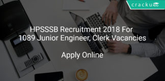 HPSSSB Recruitment 2018 Apply Online For 1089 Junior Engineer, Clerk Vacancies