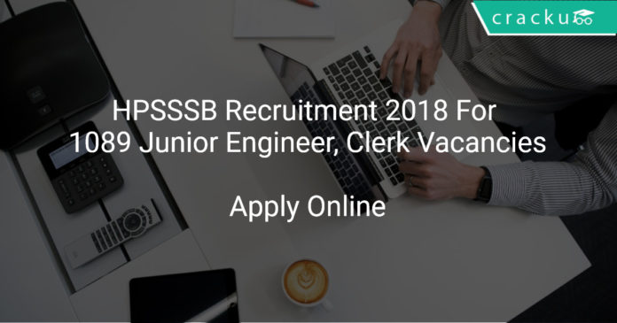 HPSSSB Recruitment 2018 Apply Online For 1089 Junior Engineer, Clerk Vacancies