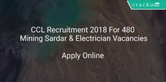 CCL Recruitment 2018 Apply Online For 480 Mining Sardar & Electrician (Non Excavation) Vacancies